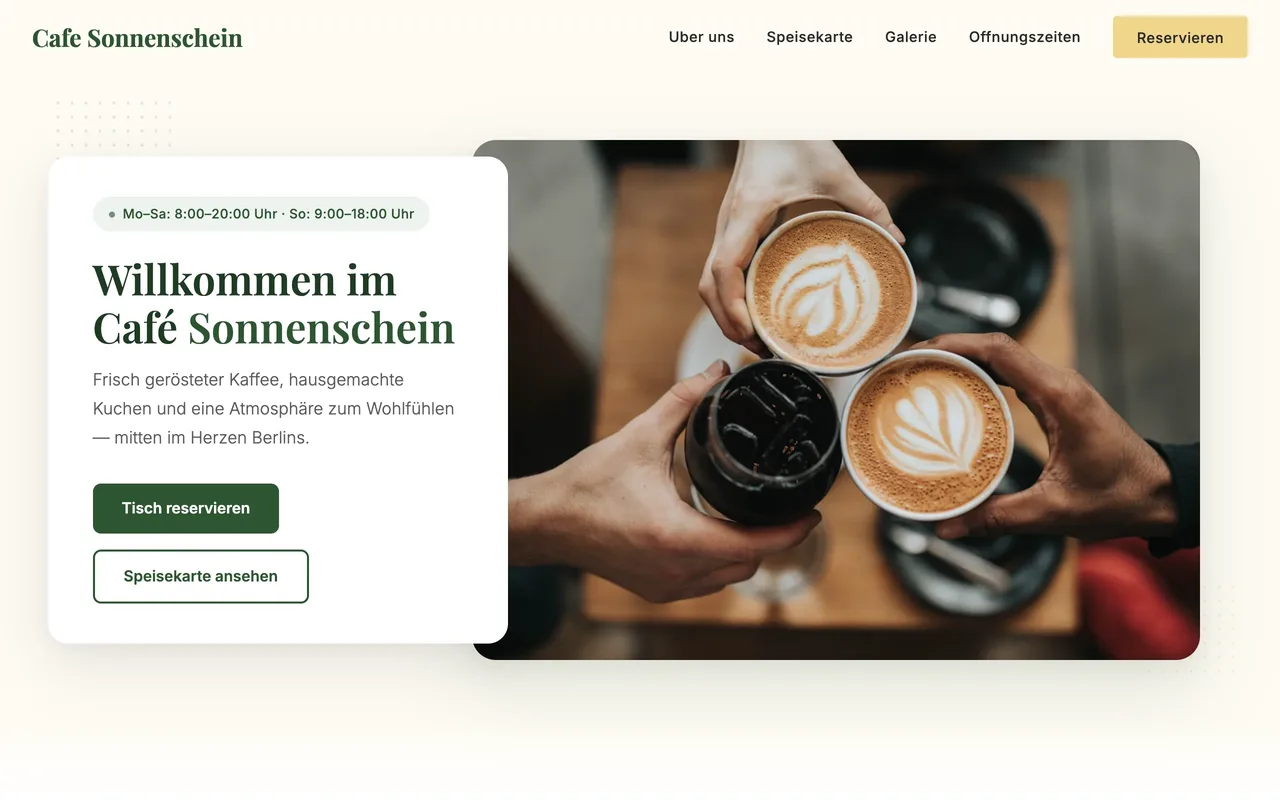Webseite für Café Sonnenschein in Kiel – Desktop-Ansicht