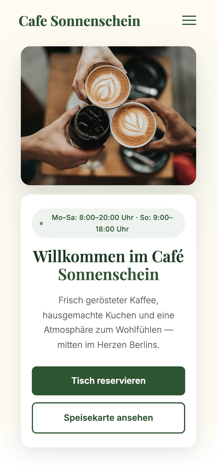 Webseite für Café Sonnenschein – Mobil-Ansicht