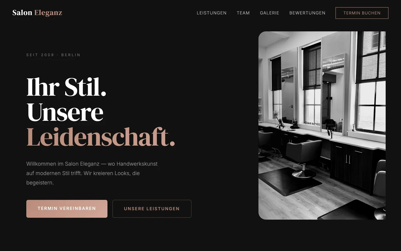 Webseite für Friseursalon Eleganz in Hannover – Desktop-Ansicht