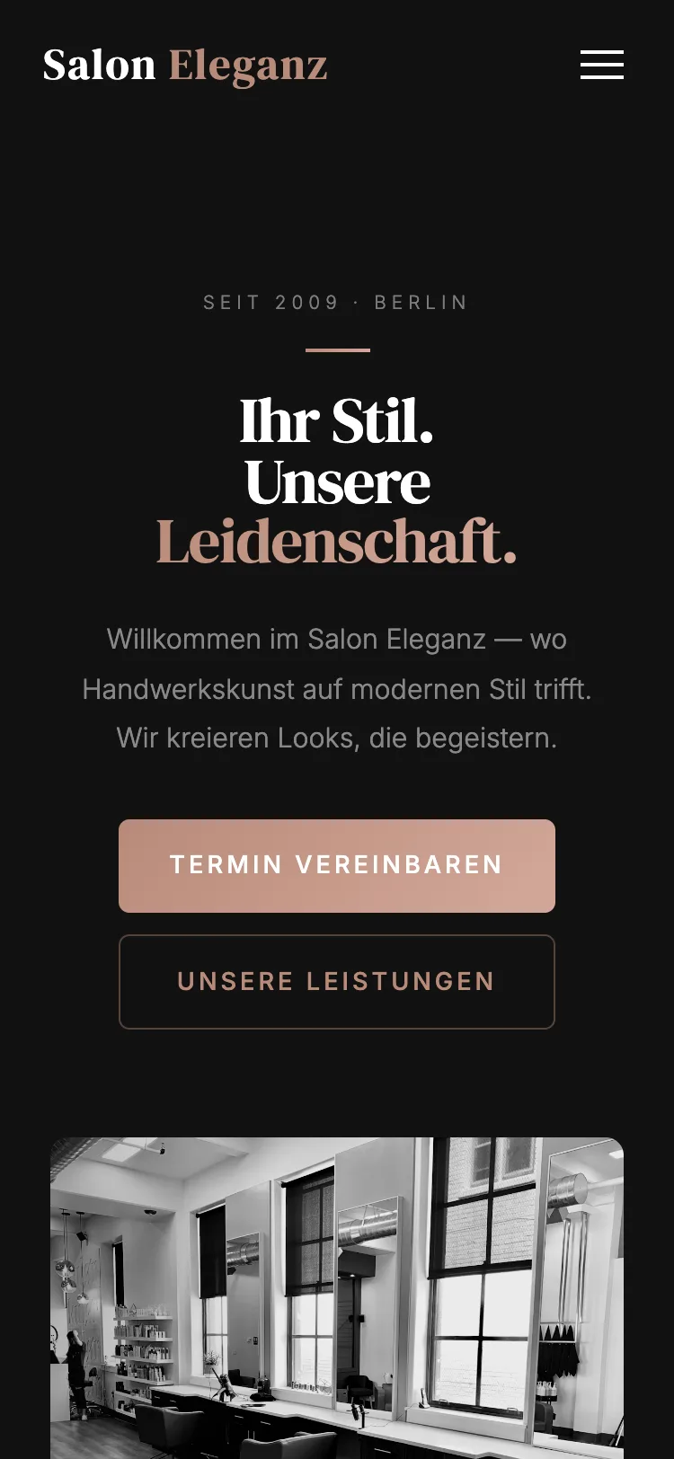 Webseite für Friseursalon Eleganz – Mobil-Ansicht