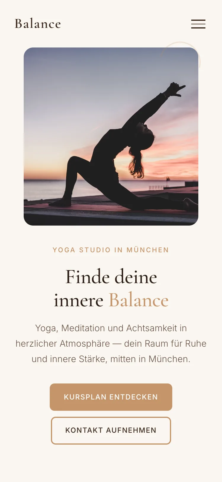Webseite für Yoga Studio Balance – Mobil-Ansicht