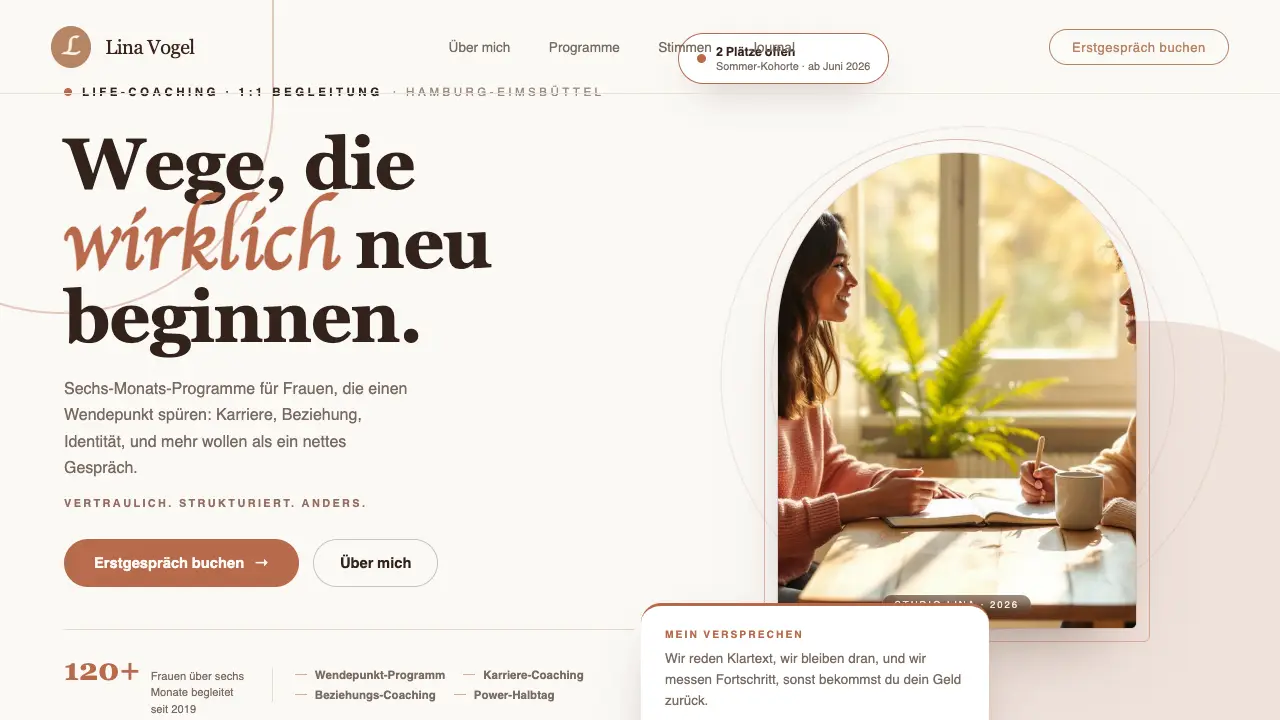 Vorschau der Vorlage Life Coach · Warm Earthy (Coaches & Berater)