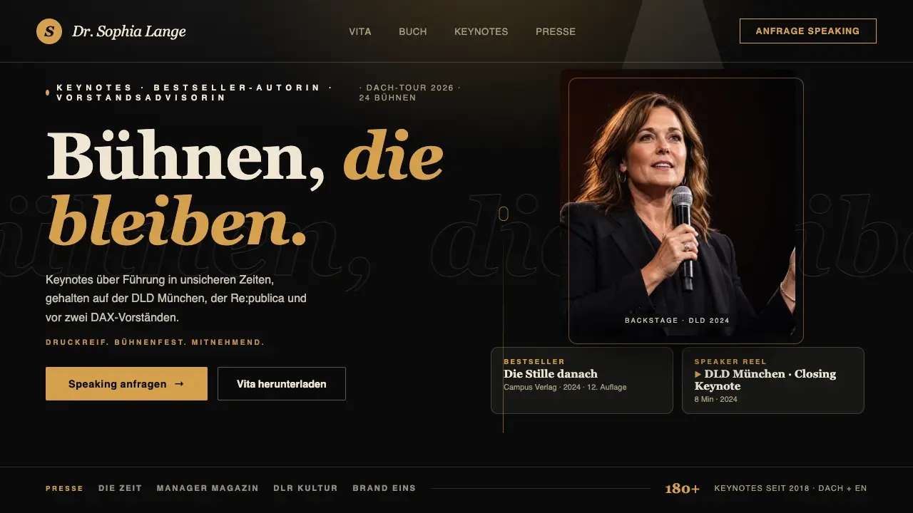 Vorschau der Vorlage Speaker · Editorial Black (Coaches & Berater)