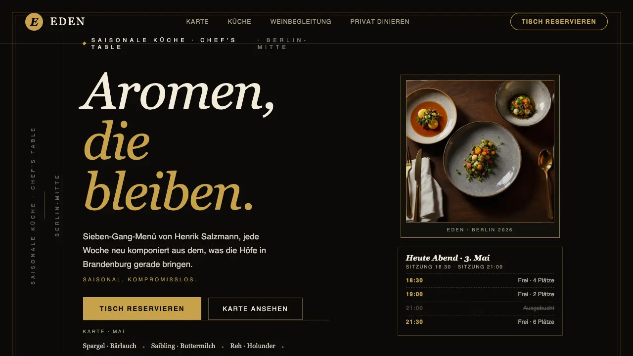 Vorschau der Vorlage Fine Dining · Editorial Black + Gold (Gastronomie)