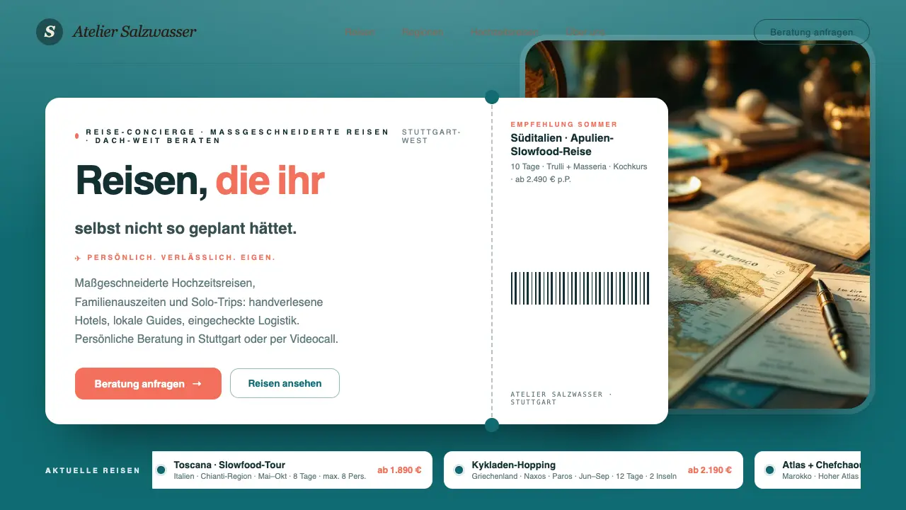 Vorschau der Vorlage Reisebüro · Destinations Grid (Kleinunternehmen)
