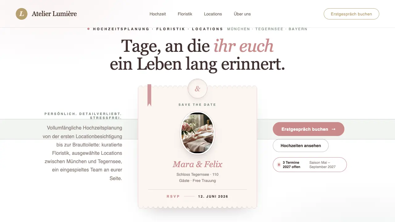 Vorschau der Vorlage Hochzeitsplaner · Editorial + Save-the-Date (Kleinunternehmen)