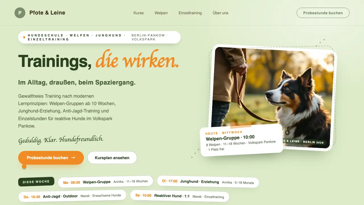 Vorschau der Vorlage Hundeschule · Wochenplan (Kleinunternehmen)