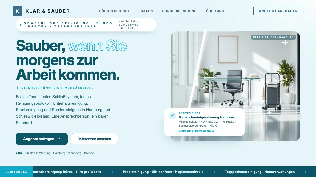 Vorschau der Vorlage Reinigungsfirma · Services Marquee (Kleinunternehmen)