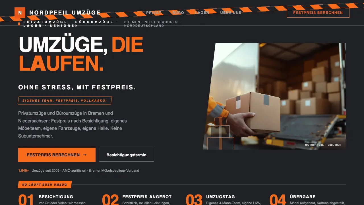 Vorschau der Vorlage Umzugsfirma · Bold Steps (Kleinunternehmen)