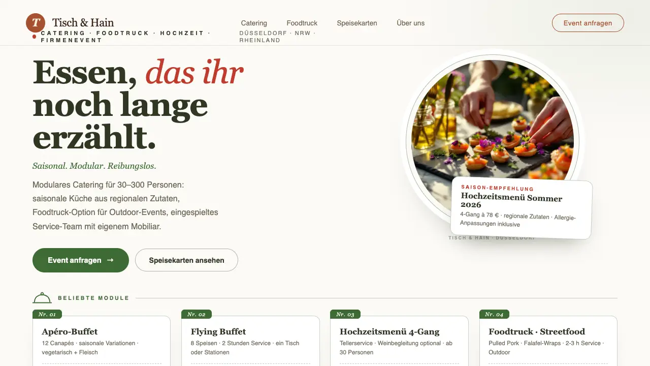 Vorschau der Vorlage Catering · Picks Grid (Kleinunternehmen)