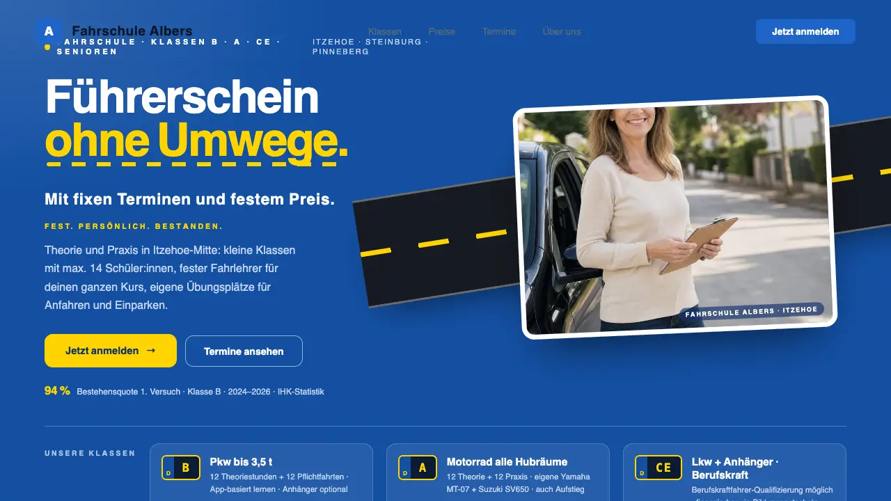 Vorschau der Vorlage Fahrschule · Asymmetric Klassen (Kleinunternehmen)