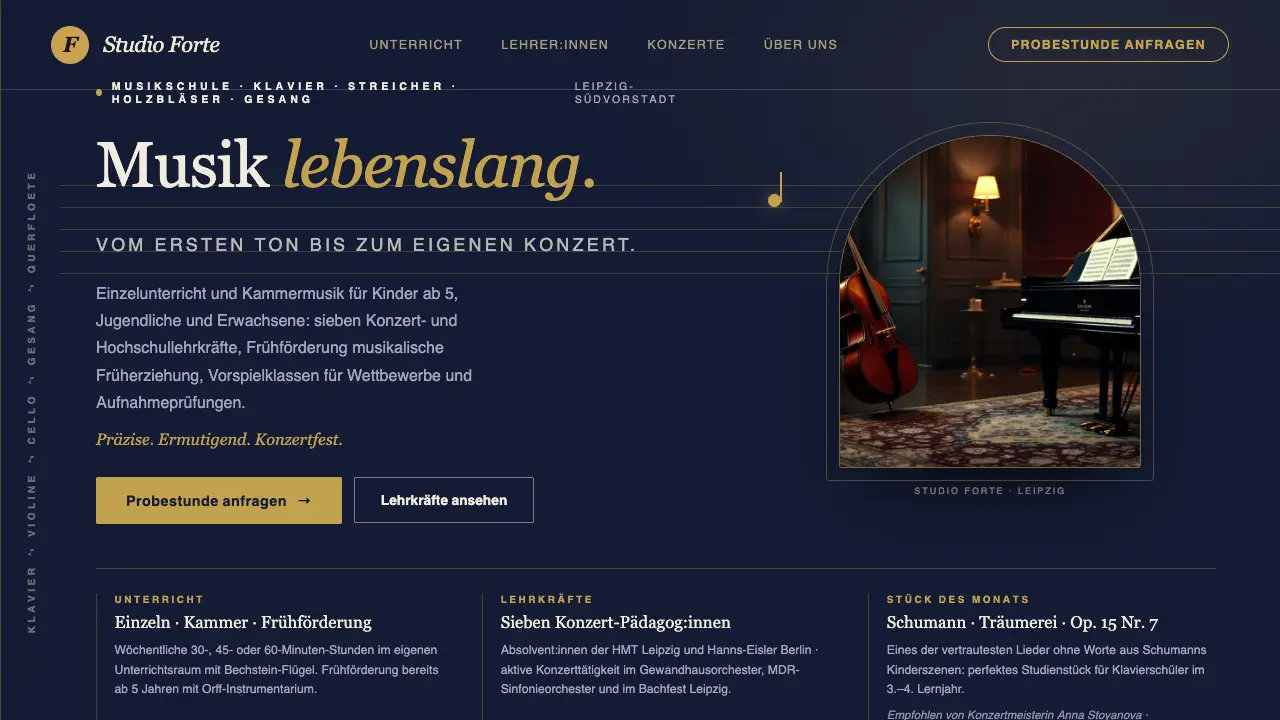 Vorschau der Vorlage Musikschule · Vertical Spread (Kleinunternehmen)