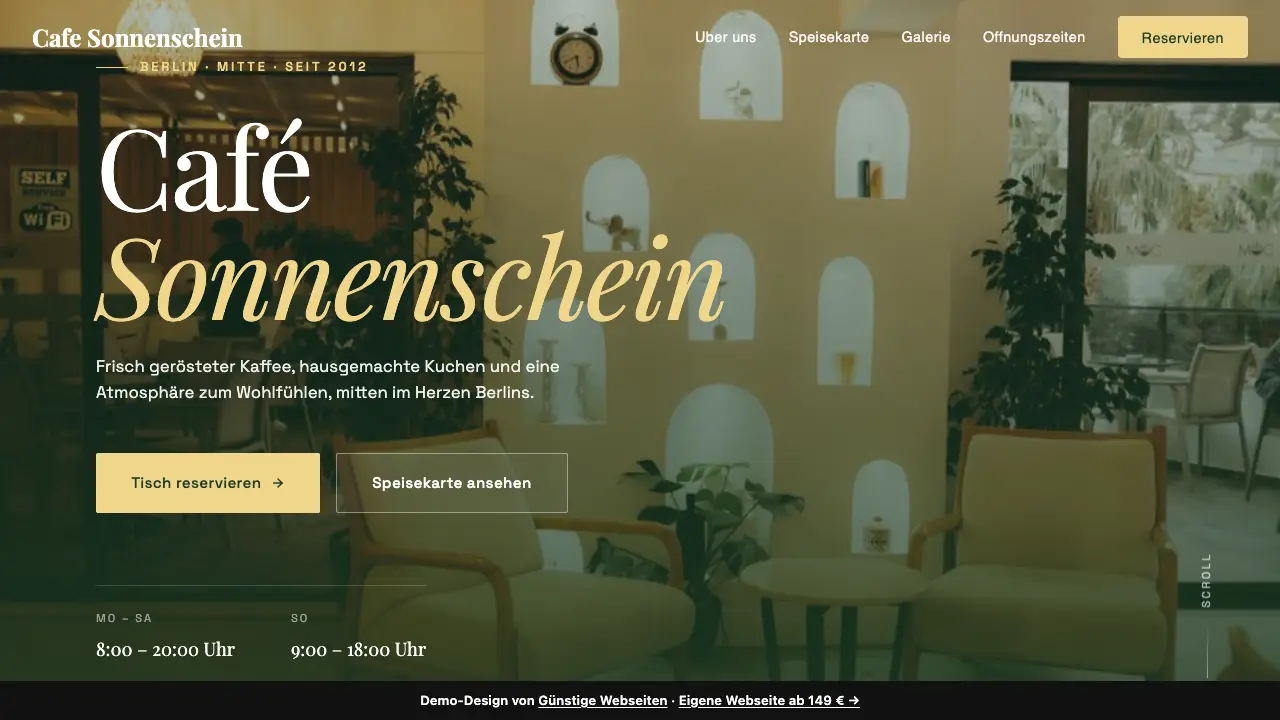 Vorschau der Demo-Webseite Café Sonnenschein (Gastronomie)