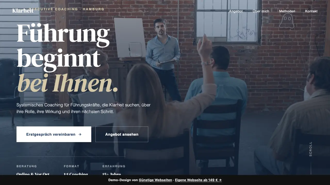 Vorschau der Demo-Webseite Klarheit, Executive Coaching (Coaches & Berater)
