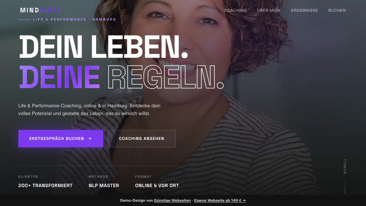 Vorschau der Demo-Webseite MINDSHIFT, Life & Performance (Coaches & Berater)