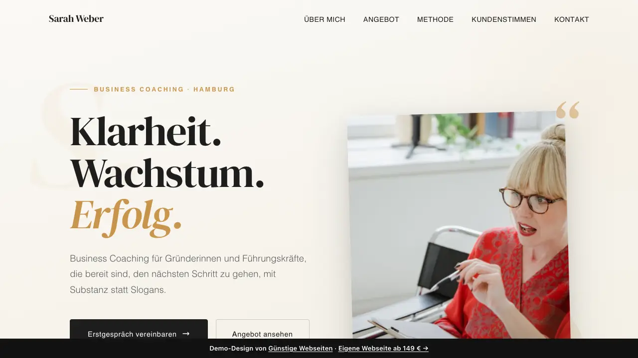 Vorschau der Demo-Webseite Sarah Weber, Business Coaching (Coaches & Berater)