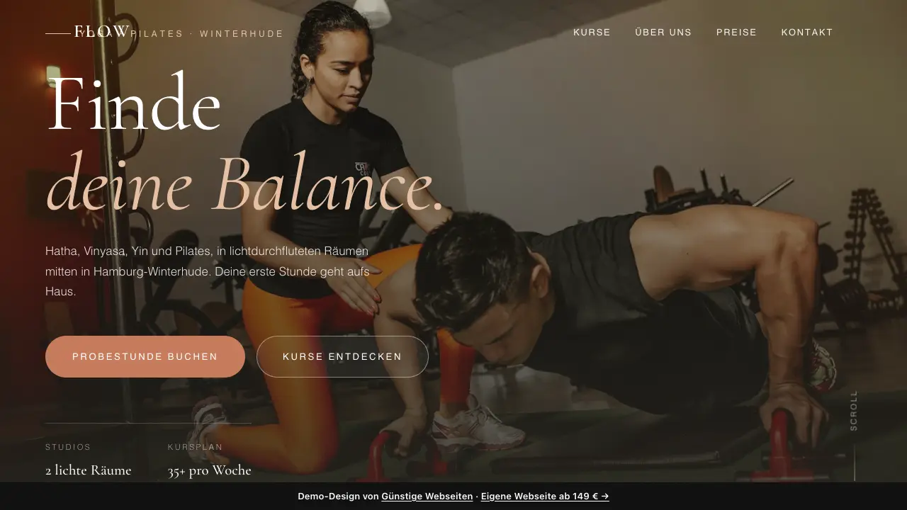 Vorschau der Demo-Webseite FLOW, Yoga & Pilates (Fitness & Sport)