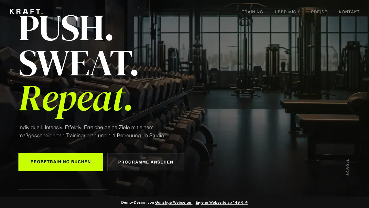 Vorschau der Demo-Webseite KRAFT, Personal Training (Fitness & Sport)