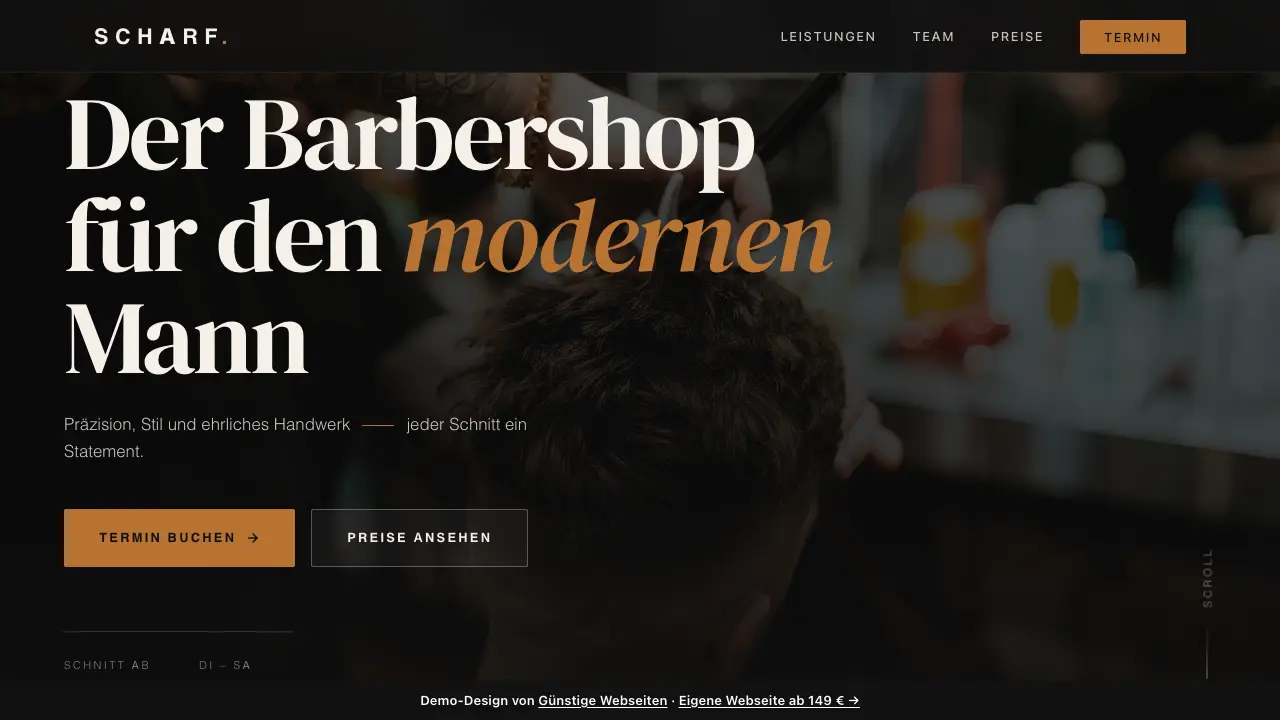 Vorschau der Demo-Webseite SCHARF, Barbershop Hannover (Friseure & Barbershops)