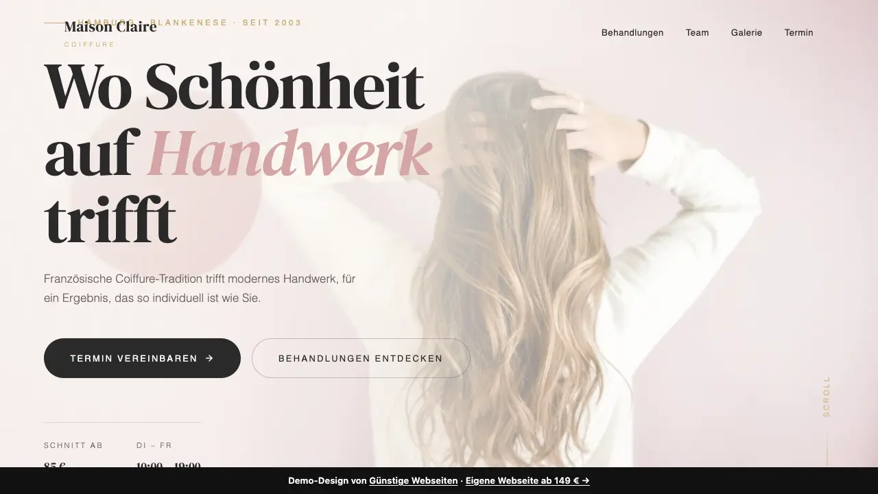 Vorschau der Demo-Webseite Maison Claire, Luxus-Salon (Friseure & Barbershops)