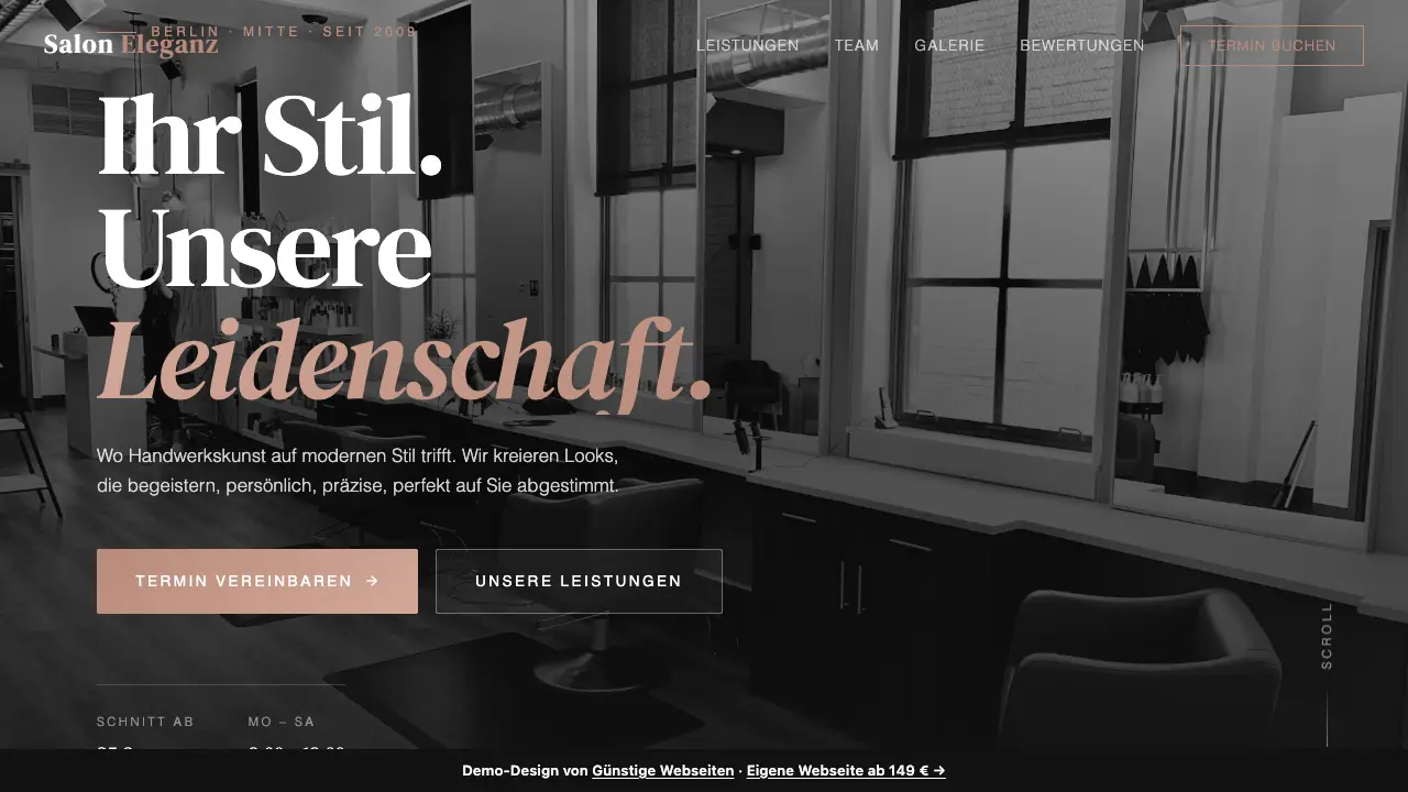 Vorschau der Demo-Webseite Salon Eleganz (Friseure & Barbershops)