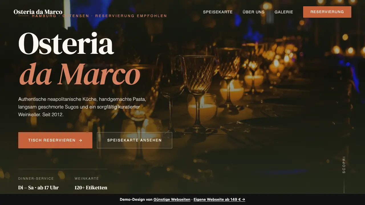 Vorschau der Demo-Webseite Osteria da Marco, Ristorante (Gastronomie)