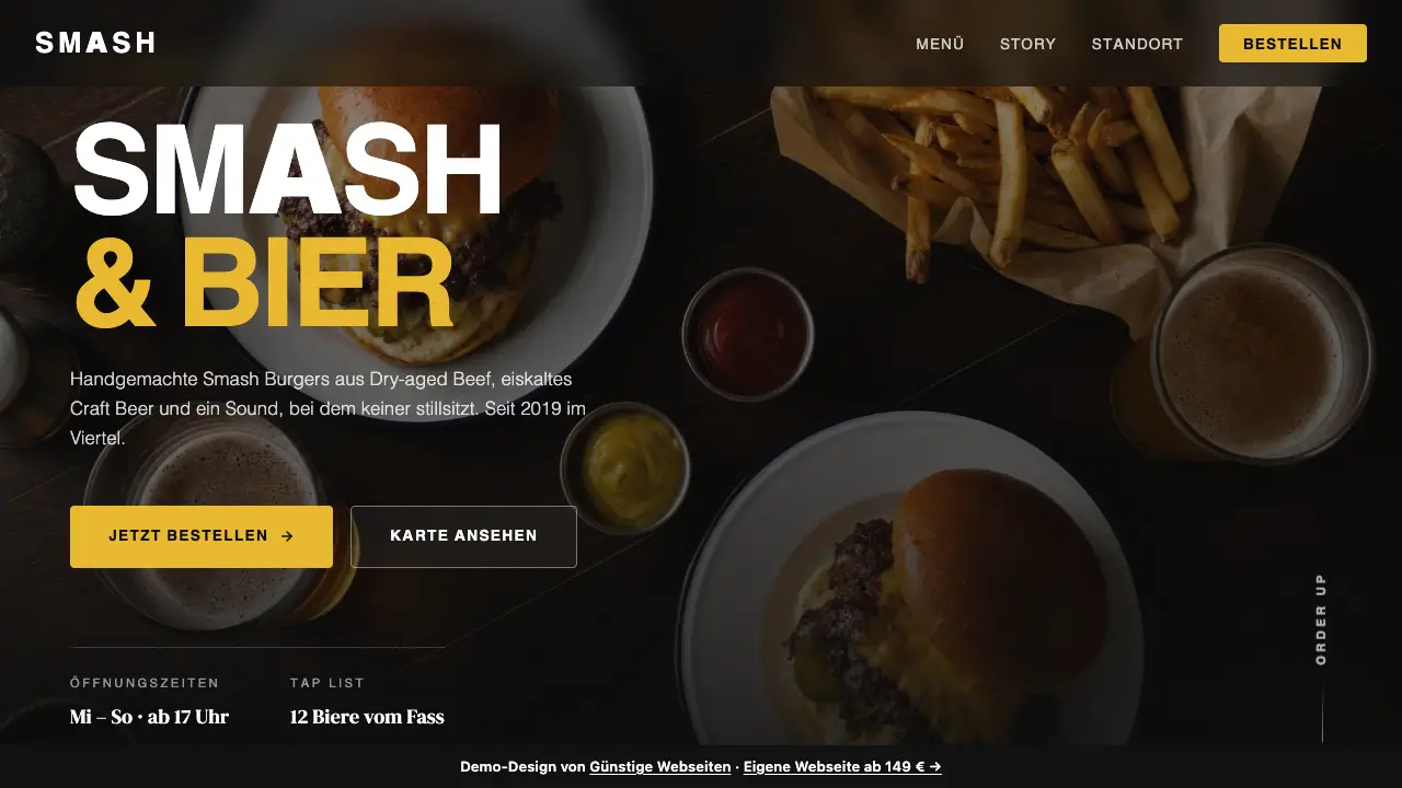 Vorschau der Demo-Webseite SMASH, Burger & Craft Beer (Gastronomie)