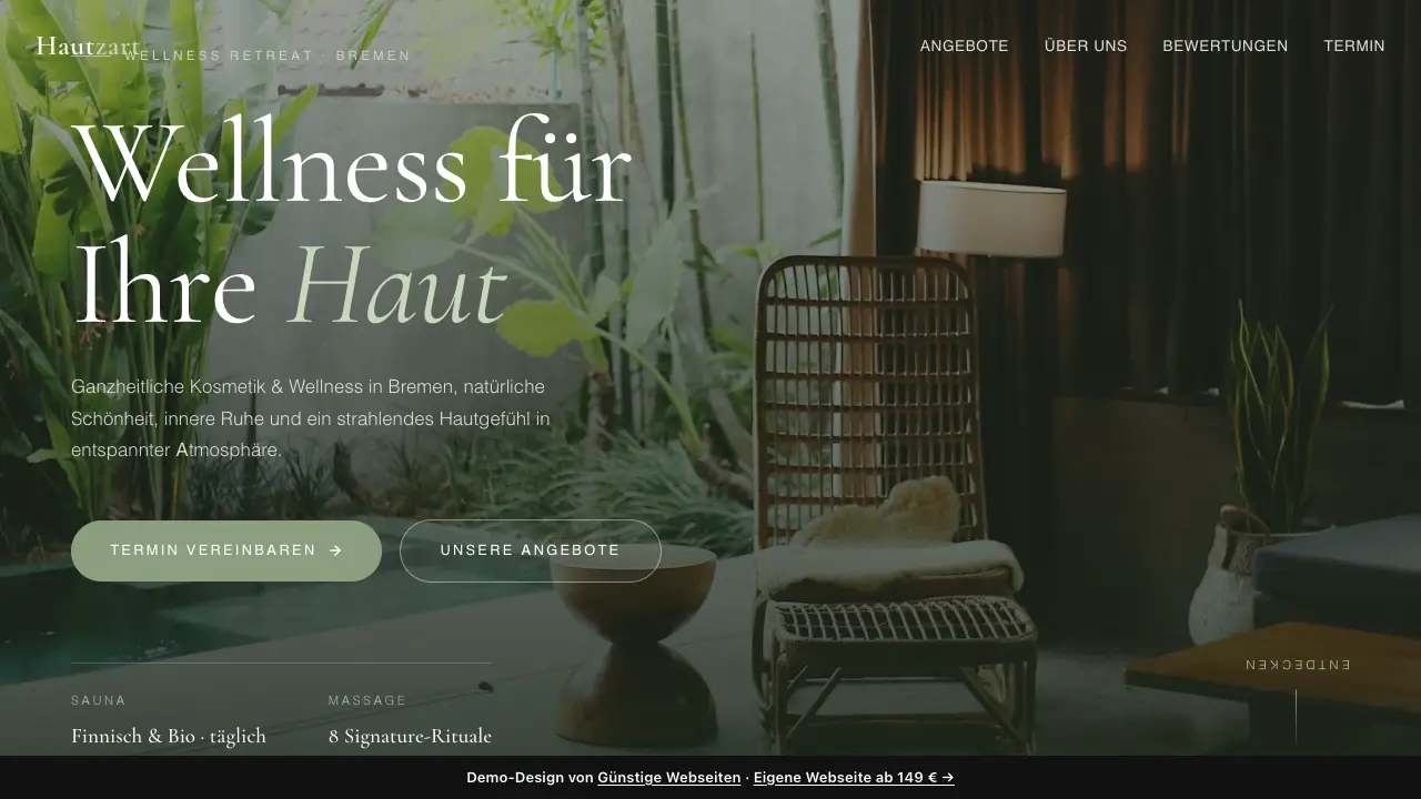 Vorschau der Demo-Webseite Hautzart, Kosmetik & Wellness (Kosmetik & Beauty)