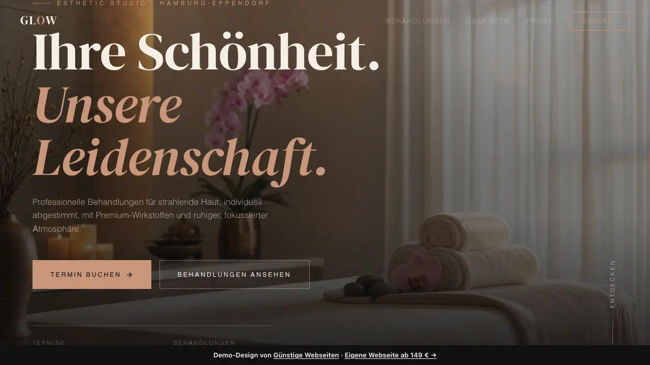 Vorschau der Demo-Webseite GLOW, Kosmetikstudio (Kosmetik & Beauty)